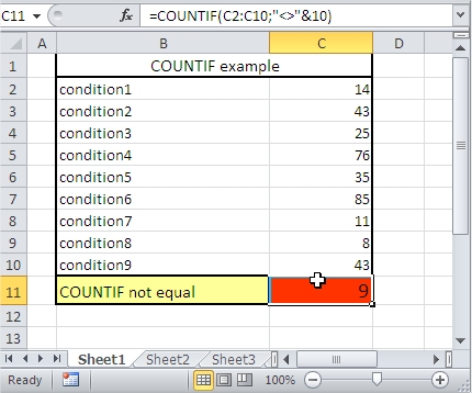 COUNTIF not equal